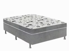 Cama Box Casal Suede Cinza + Colchão Casal Suede Cinza Espuma 138x188x55