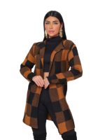 Cardigan Xadrez Casaco Kimono Sobretudo Tricô Moda Inverno Feminino