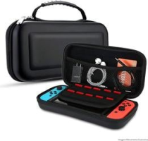 Case Capa Protetora Compativel com Nintendo Switch Oled com Slots Memory Card Estojo Premium Forro Macio e Resistente (Preta)