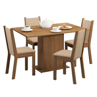 Conjunto Sala de Jantar Madesa Talita Mesa Tampo de Madeira com 4 Cadeiras – Rustic/Crema/Pérola