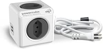 ELG, PWC-X4U/3M, PowerCube com Extensor USB, Filtro de Linha, Multiplicador 4 Tomadas Bivolt com 2 Portas USB 2.4A, Disjuntor Integrado de 10A, Cabo 3m, Cinza