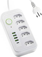 Extensão De Tomadas Filtro de Linha com Segurança Anti Chamas Usb Tipo C Com 5 Tomadas e 4 Usb (Branco)