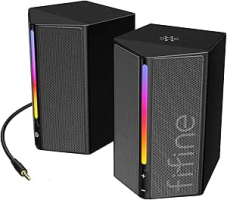 FIFINE Alto-falantes para computador, alto-falantes RGB para PC desktop, para jogos alimentados por USB com conector de 3,5 mm para laptop, monitor, telefone, tablet – A20