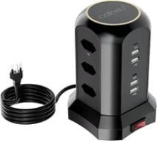 Filtro de Linha, Extensão Tomada, Torre de Tomada, Régua Tomada, Régua de Energia, 9 Tomadas, 4 Interfaces USB, 2 Porta USB Tipo-C, Suporte a Tensão de 110-220V, Potência de 2500W, Preto