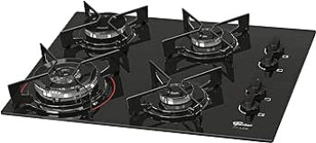 Fischer Cooktop À Gás 4 Bocas Tripla Chama Fit Line Mesa Vidro Preto Bivolt – 26299-57078