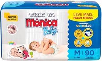Fralda Turma da Monica Baby Giga M 90 Unidades, Turma da Mônica Baby, Azul, M