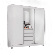 Guarda-Roupa Bartira Fortaleza II com Espelho, 2 Portas de Correr, 4 Gavetas – 184,5 cm de Largura – Branco