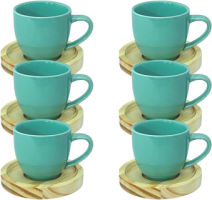 Jogo 6 Xicara Cafe Colorida Porcelana Pires Madeira 95ml – Mundo Da Porcelana (Verde)