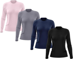 Kit 4 Camisetas Feminina Manga Longa Segunda Pele Térmica Proteção Solar UV 50 – Preto+Branco