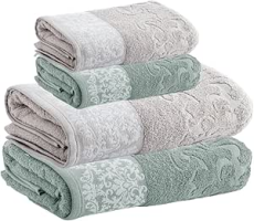 Kit Jogo Toalhas Banho e Rosto, 4 Peças, Medalhão, Corttex, Algodão, Jacquard, Alta Absorção, 450g/m² – Altihaus (Verde/Cinza)