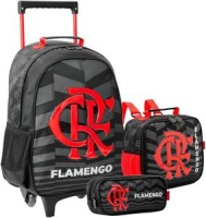 Kit Mochila Escolar Infantil Flamengo Time Futebol Meninos Rodinha Estojo Lancheira Térmica Carrinho