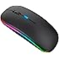 Mouse Sem Fio Bluetooth USB Recarregável com Iluminação RGB, Sensor Ajustável e Design Ergonômico – Preto