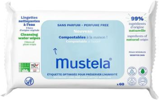 Mustela Toalhas Umedecidas Compostáveis Sem Perfume 60 Unidades – Feito com 99% de Ingredientes Naturais – Lenços Umedecidos sem fragrância Mustela Bebê e Criança