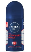 NIVEA MEN Desodorante Antitranspirante Roll On Dry Impact 50ml – Proteção prolongada de 72h, dupla proteção antitranspirante, proteção extra seca, sem alumínio, corantes e conservantes