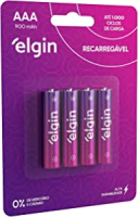 Pilha recarregável AAA 900mAh Elgin com 4 unidades Palito