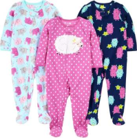 Simple Joys by Carter’s Pijamas com pés de lã resistente a chamas de ajuste solto para bebês e meninas, pacote com 3