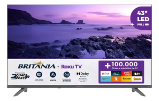 Smart TV DLED 43″ Full HD Britânia BTV43VA4REGB Roku TV com HDMI, USB, Wi-Fi, Dolby Audio, Processador Quad-Core e Conexão com Alexa