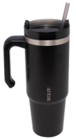 WOLFF – Caneca Térmica Parede Dupla SlimTerm com Base Ergonômica e Canudo Preta 890ml